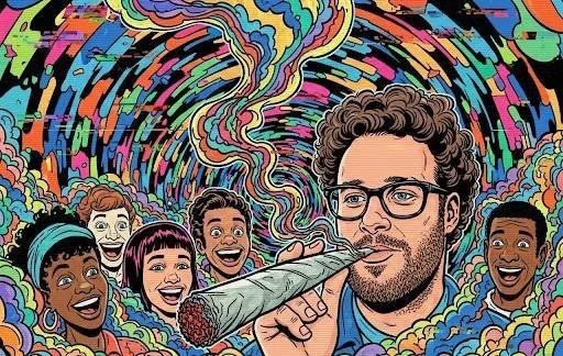 Сет Роген курит траву с фанатами.webp